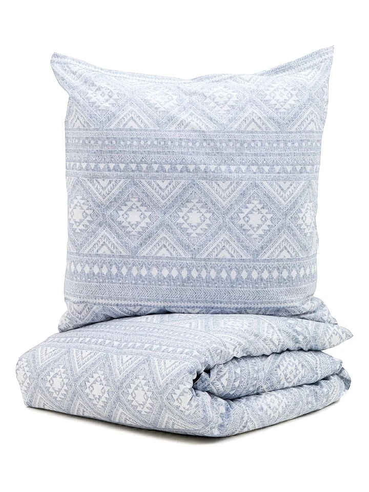 Perkal-Bettwäsche-Set In Blau/ Weiß