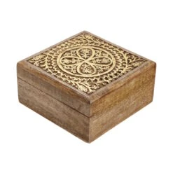 Wohndekoration Geschäft 9 Truhe Mit Schnitzerei L 17 X B 17cm TREASURE In Hellbraun-Gold