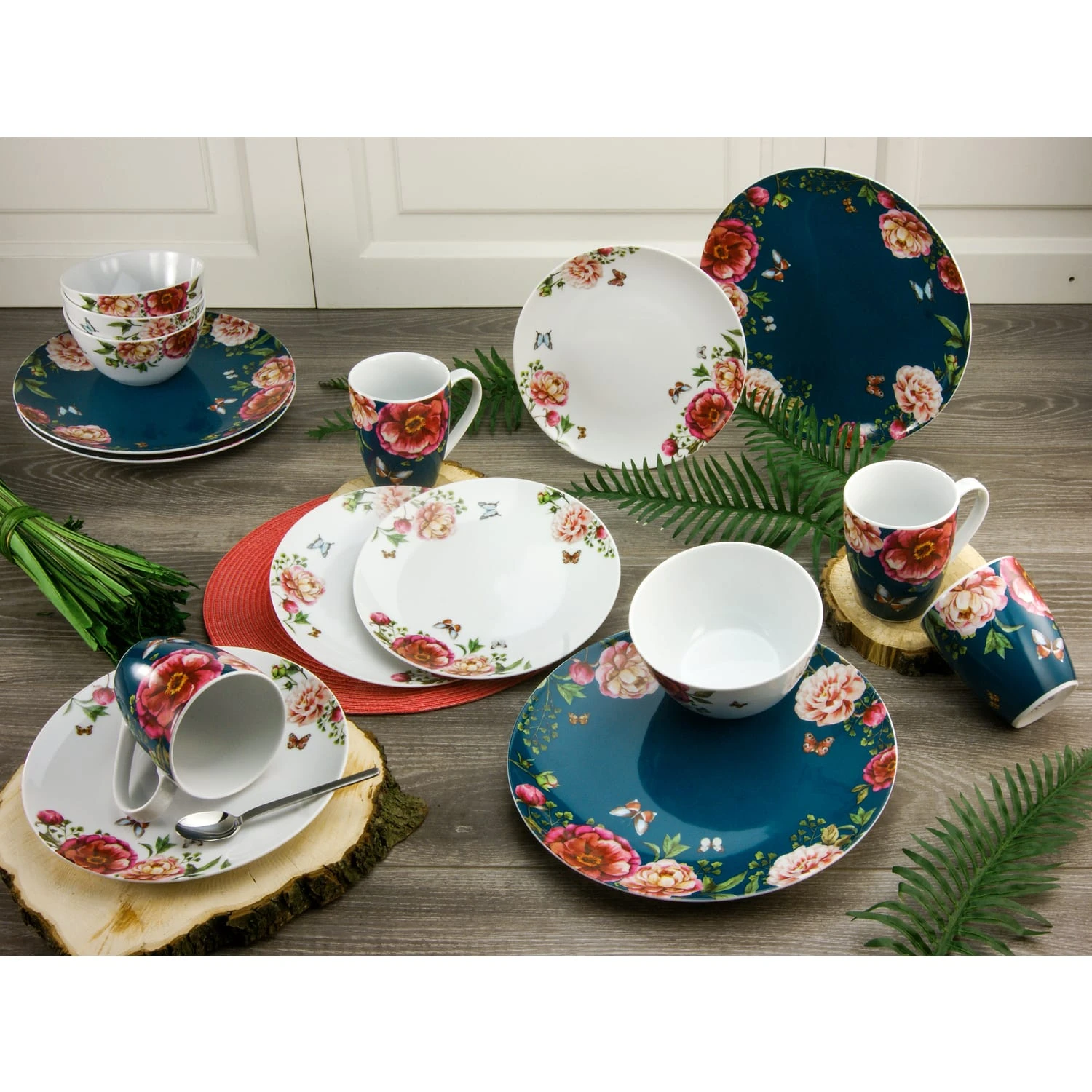 CreaTable Enjoy Roses Kombiservice 16 Teilig In Petrol 2 CreaTable Enjoy Roses Kombiservice 16 Teilig In Petrol – Bild 2