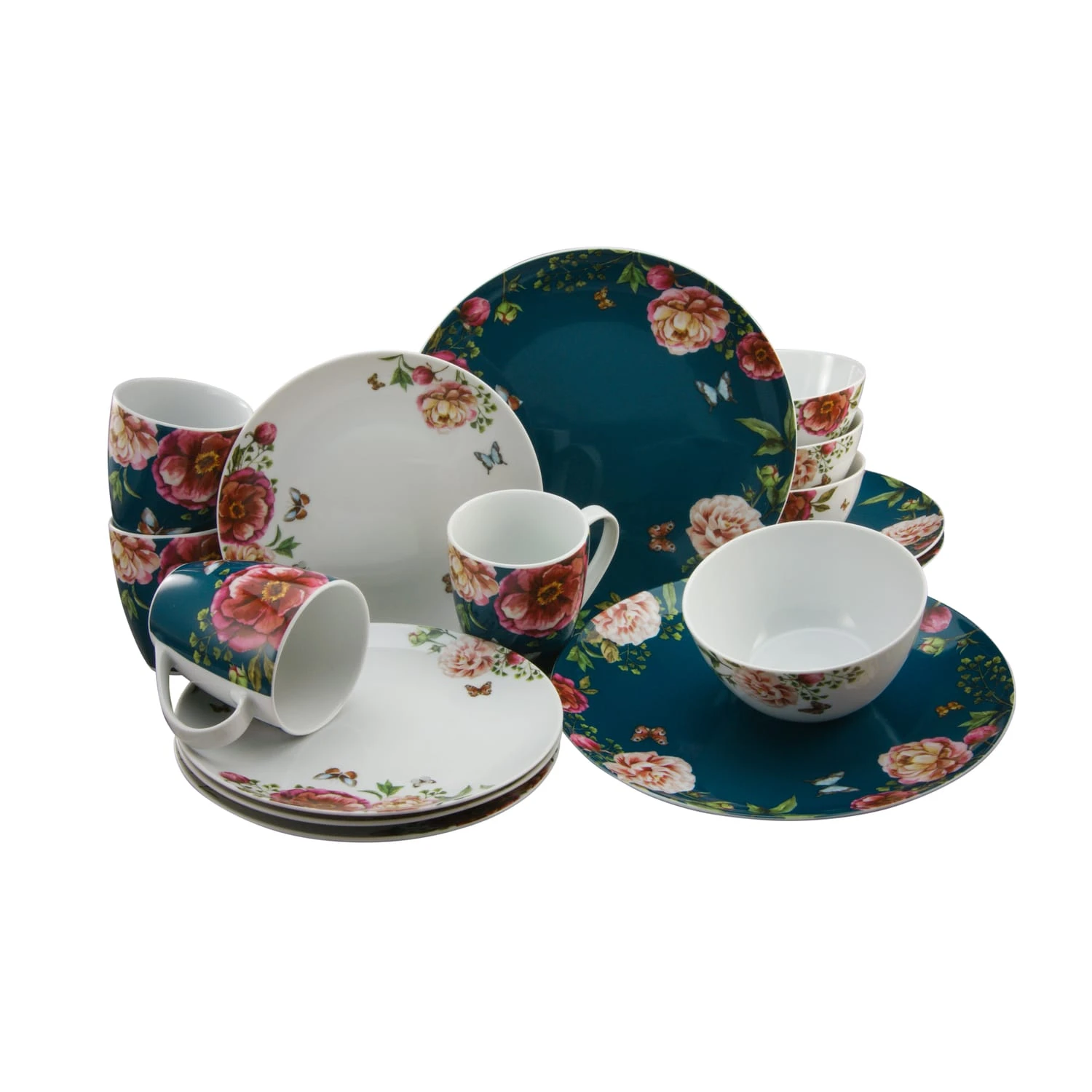 CreaTable Enjoy Roses Kombiservice 16 Teilig In Petrol 1 CreaTable Enjoy Roses Kombiservice 16 Teilig In Petrol