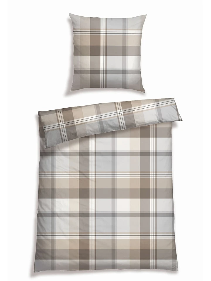 Schiesser Feinbiber-Bettwäsche-Set "Fenne" In Beige/ Grau