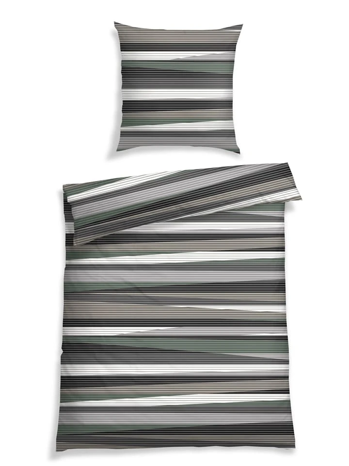Schiesser Satin-Bettwäsche-Set "Kilian" In Grau/ Braun/ Grün